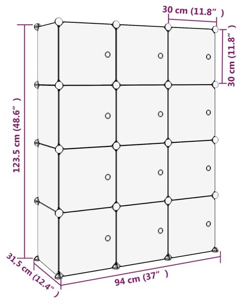 VidaXL Κύβοι Αποθ. & Οργάνωσης με Πόρτες 12 τεμ. Διάφανοι Πολυπρ/λένιο