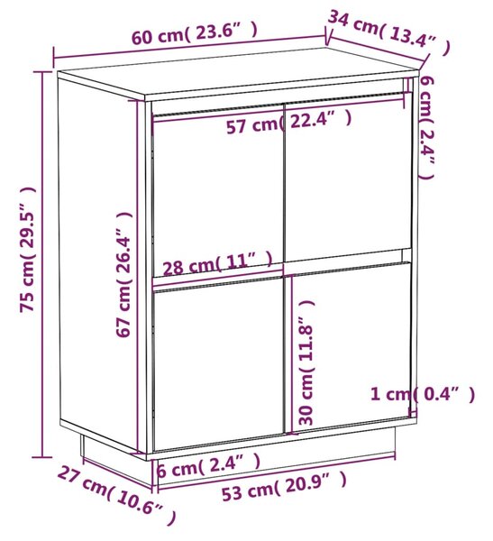 VidaXL Συρταριέρα Λευκή 60 x 34 x 75 εκ. από Μασίφ Ξύλο Πεύκου