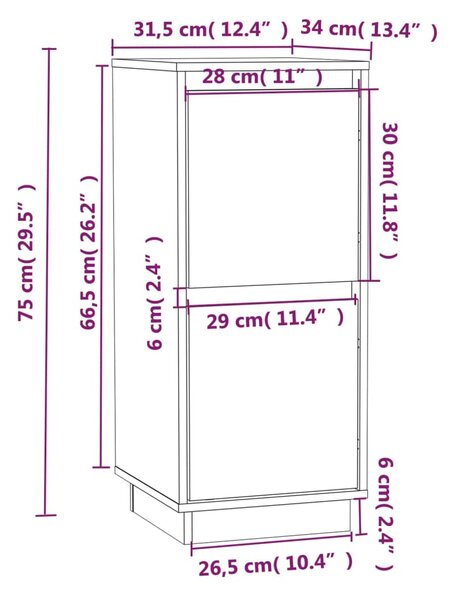 VidaXL Ντουλάπι Μαύρο 31,5 x 34 x 75 εκ. από Μασίφ Ξύλο Πεύκου