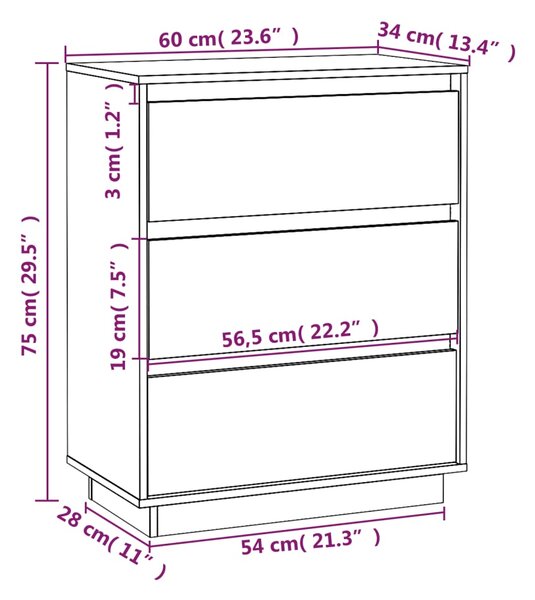 VidaXL Συρταριέρα Καφέ Μελί 60 x 34 x 75 εκ. από Μασίφ Ξύλο Πεύκου