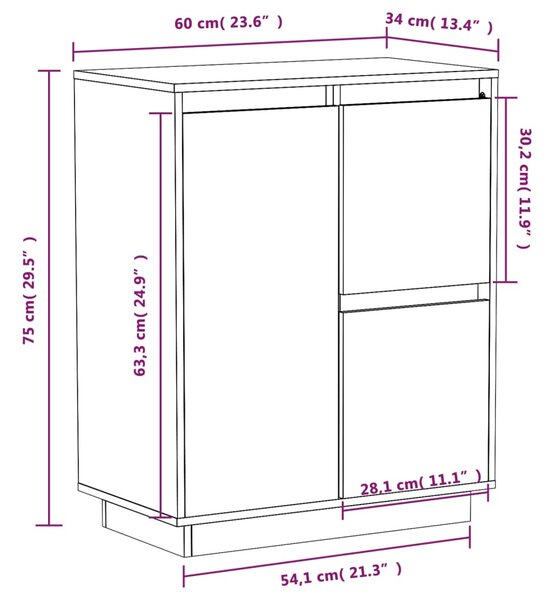 VidaXL Ντουλάπι Μαύρο 60 x 34 x 75 εκ. από Μασίφ Ξύλο Πεύκου