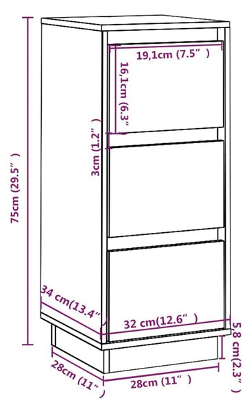 VidaXL Συρταριέρα Λευκή 32 x 34 x 75 εκ. από Μασίφ Ξύλο Πεύκου