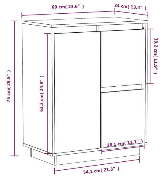 VidaXL Ντουλάπι Καφέ Μελί 60 x 34 x 75 εκ. από Μασίφ Ξύλο Πεύκου