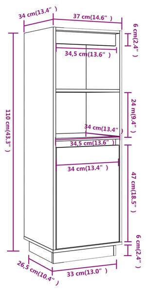 VidaXL Ντουλάπι Ψηλό Μαύρο 37 x 34 x 110 εκ. από Μασίφ Ξύλο Πεύκου