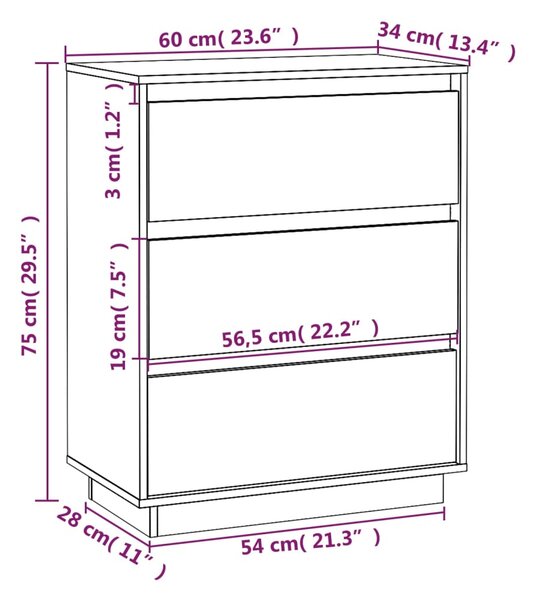 VidaXL Συρταριέρα Μαύρη 60 x 34 x 75 εκ. από Μασίφ Ξύλο Πεύκου