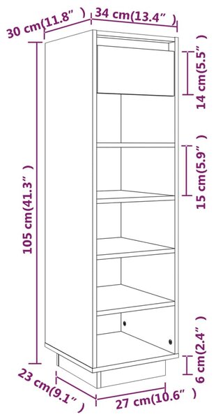 VidaXL Παπουτσοθήκη Γκρι 30x34x105 εκ. από Μασίφ Ξύλο Πεύκου