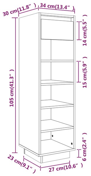 VidaXL Παπουτσοθήκη Μαύρη 34 x 30 x 105 εκ. από Μασίφ Ξύλο Πεύκου