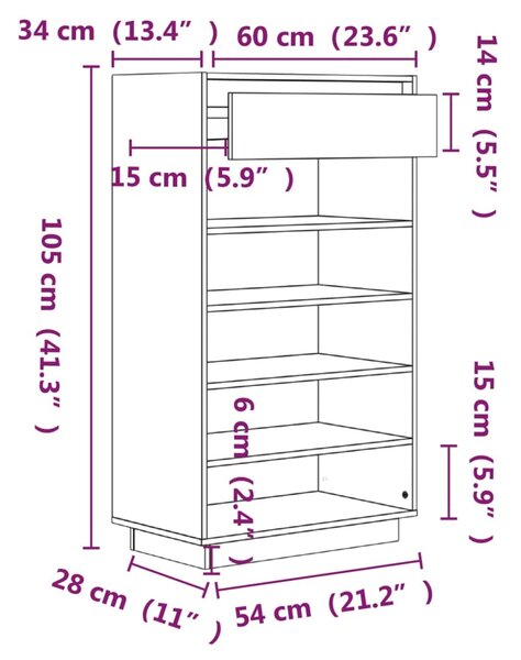 VidaXL Παπουτσοθήκη Λευκή 60 x 34 x 105 εκ. από Μασίφ Ξύλο Πεύκου