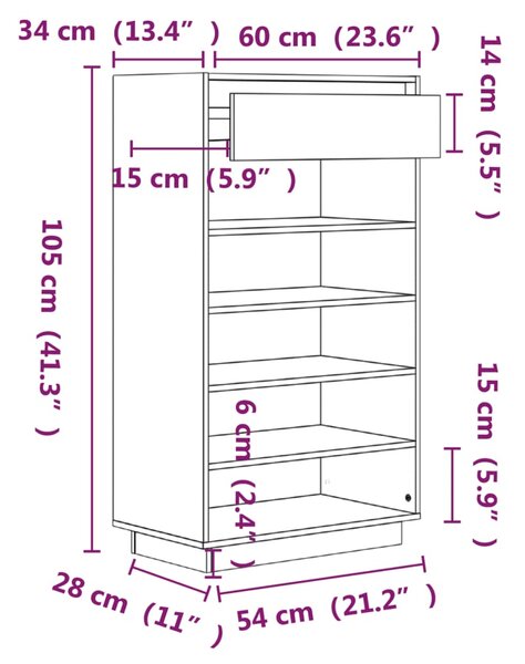 VidaXL Παπουτσοθήκη Γκρι 60 x 34 x 105 εκ. από Μασίφ Ξύλο Πεύκου