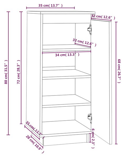 VidaXL Παπουτσοθήκη Μαύρη 35 x 35 x 80 εκ. από Μασίφ Ξύλο Πεύκου