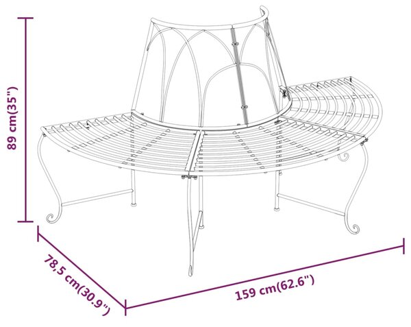 VidaXL Παγκάκι Δέντρου Ημικυκλικό Μαύρο Ø159 εκ. Ατσάλινο