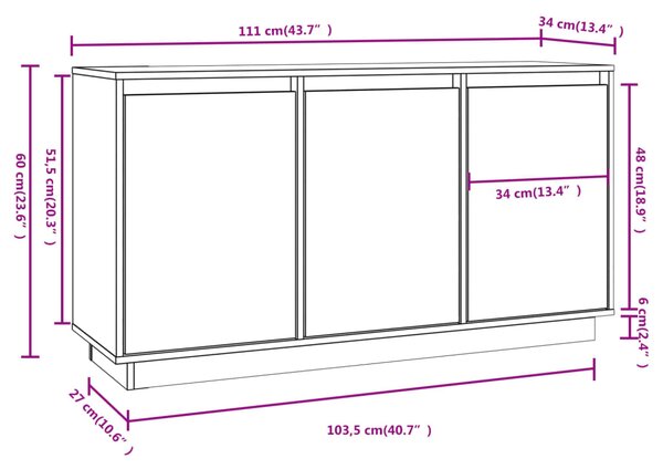 VidaXL Μπουφές με Συρτάρια Μαύρος 111x34x60 εκ. από Μασίφ Ξύλο Πεύκου