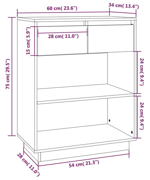 VidaXL Ντουλάπι Κονσόλα Λευκό 60 x 34 x 75 εκ. από Μασίφ Ξύλο Πεύκου