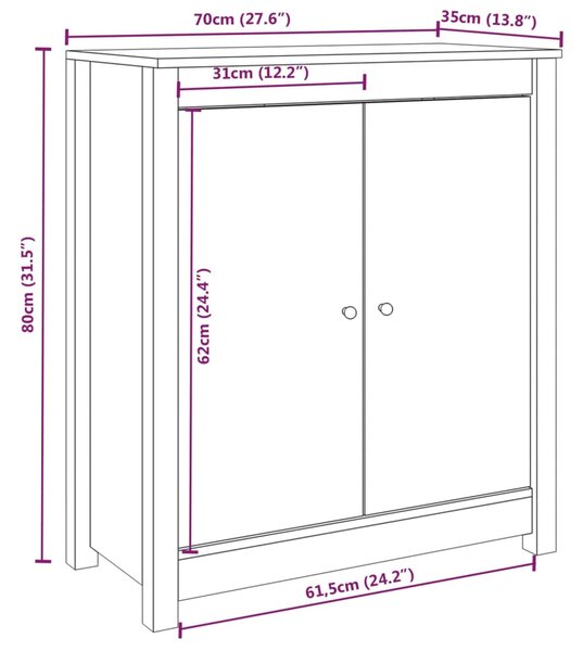 VidaXL Ντουλάπι Καφέ Μελί 70 x 35 x 80 εκ. από Μασίφ Ξύλο Πεύκου