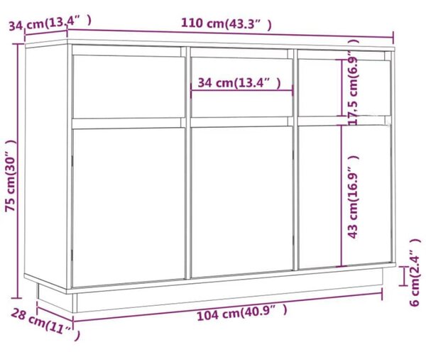 VidaXL Μπουφές Μαύρος 110 x 34 x 75 εκ. από Μασίφ Ξύλο Πεύκου