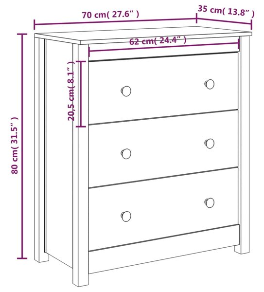 VidaXL Ντουλάπι Καφέ Μελί 70 x 35 x 80 εκ. από Μασίφ Ξύλο Πεύκου