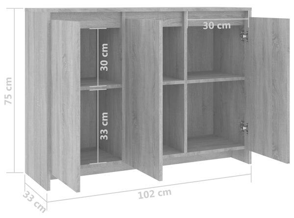 VidaXL Μπουφές Γκρι Sonoma 102x33x75 εκ. από Επεξεργασμένο Ξύλο