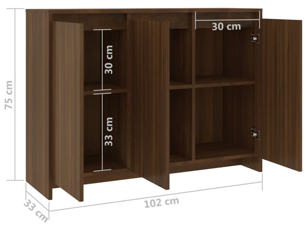 VidaXL Βοηθητικό Ντουλάπι Καφέ Δρυς 102x33x75εκ. Επεξεργασμένο Ξύλο