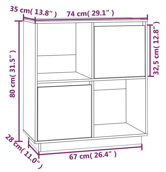 VidaXL Ντουλάπι Λευκό 74 x 35 x 80 εκ. από Μασίφ Ξύλο Πεύκου