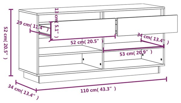 VidaXL Παπουτσοθήκη Λευκή 110x34x52 εκ. από Μασίφ Ξύλο Πεύκου