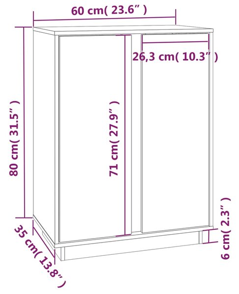 VidaXL Ντουλάπι Μαύρος 60x35x80 εκ. από Μασίφ Ξύλο Πεύκου