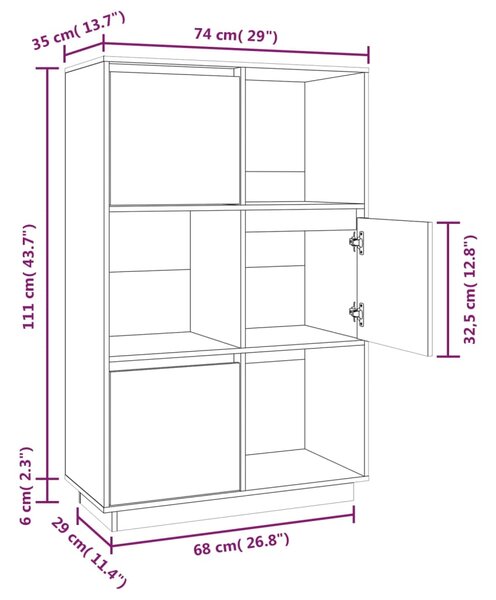 VidaXL Ντουλάπι Ψηλό Γκρι 74 x 35 x 117 εκ. από Μασίφ Ξύλο Πεύκου