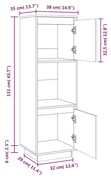 VidaXL Ντουλάπι Ψηλό 38 x 35 x 117 εκ. από Μασίφ Ξύλο Πεύκου