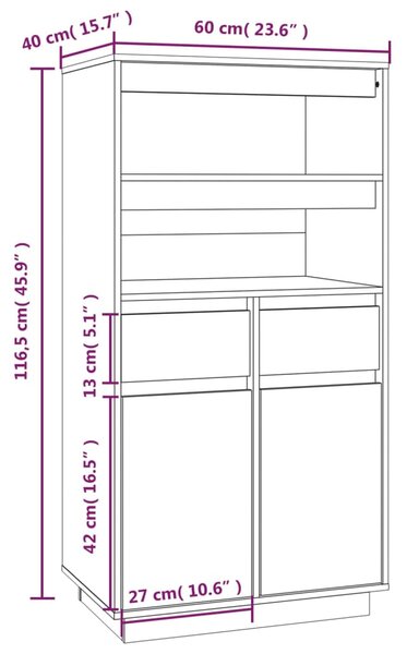 VidaXL Ντουλάπι 60 x 40 x 116,5 εκ. από Μασίφ Ξύλο Πεύκου