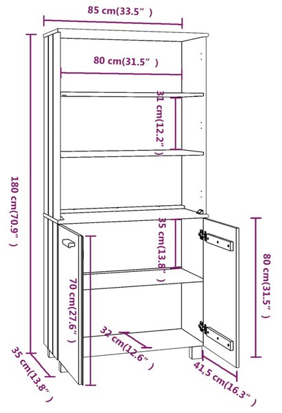VidaXL Ντουλάπι HAMAR από Μασίφ Ξύλο Πεύκου Μελί