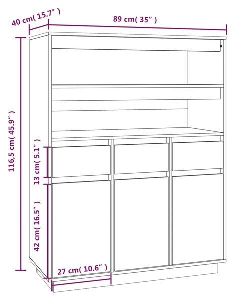 VidaXL Ντουλάπι Ψηλό Γκρι 89x40x116,5 εκ. από Μασίφ Ξύλο Πεύκου