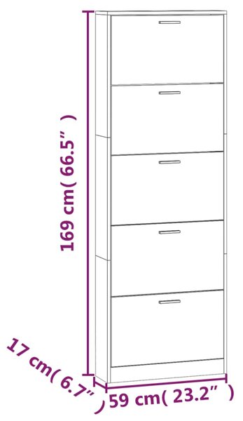 VidaXL Παπουτσοθήκη Γκρι Σκυροδέματος 59x17x169 εκ. Επεξεργασμένο Ξύλο