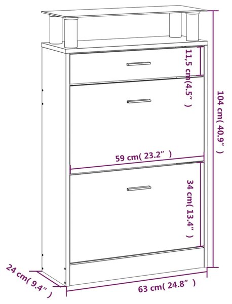 VidaXL Παπουτσοθήκη Μαύρη 63 x 24 x 104 εκ. από Επεξεργασμένο Ξύλο