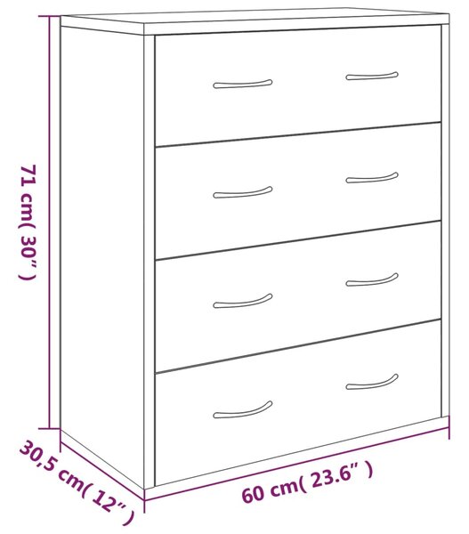 VidaXL Συρταριέρα με 4 Συρτάρια Μαύρη 60 x 30,5 x 71 εκ