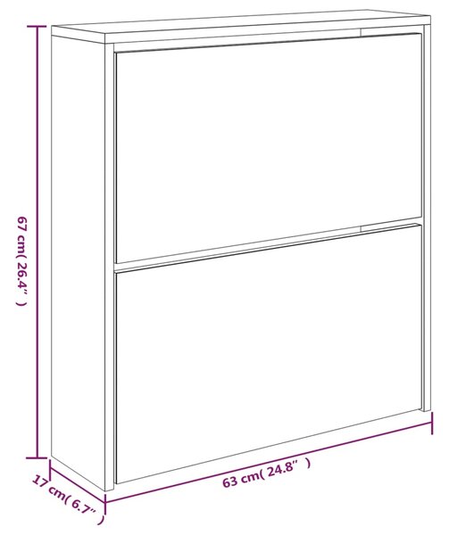 VidaXL Παπουτσοθήκη με Καθρέφτη 2 Επιπέδων Καφέ Δρυς 63 x 17 x 67 εκ