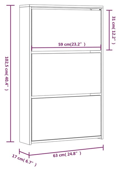 VidaXL Παπουτσοθήκη με Καθρέφτη 3 Επιπέδων Καπν. Δρυς 63x17x102,5 εκ