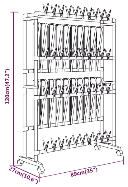 VidaXL Παπουτσοθήκη με Ρόδες Ασημί 89 x 27 x 120 εκ