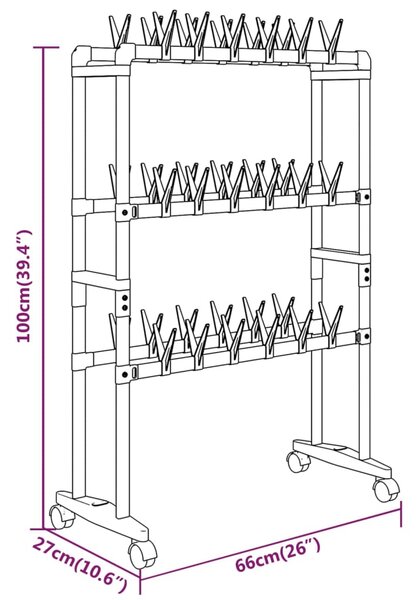 VidaXL Παπουτσοθήκη με Ρόδες Ασημί 66 x 27 x 100 εκ