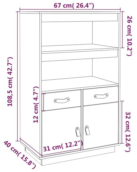 VidaXL Ντουλάπι 67 x 40 x 108,5 εκ. από Μασίφ Ξύλο Πεύκου