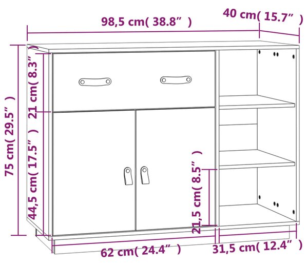 VidaXL Μπουφές Λευκό 98,5x40x75 εκ. από Μασίφ Ξύλο Πεύκου