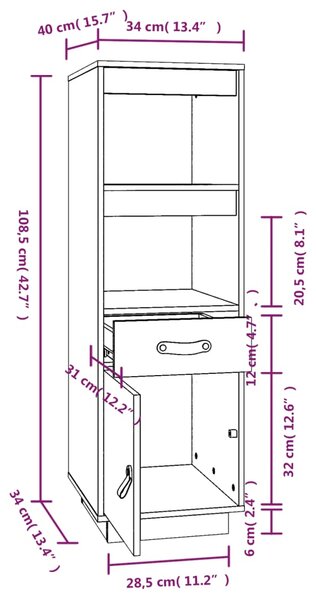 VidaXL Ντουλάπι Ψηλό 34 x 40 x 108,5 εκ. από Μασίφ Ξύλο Πεύκου