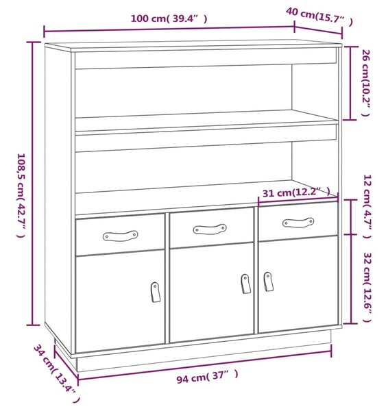 VidaXL Ντουλάπι Γκρι 100 x 40 x 108,5 εκ. από Μασίφ Ξύλο Πεύκου