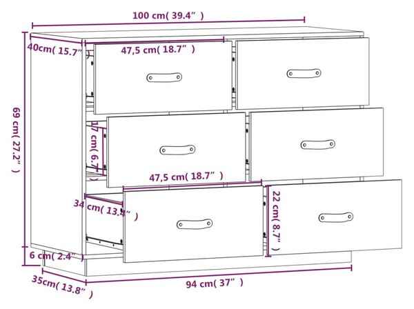 VidaXL Συρταριέρα Λευκή 100x40x75 εκ. από Μασίφ Ξύλο Πεύκου