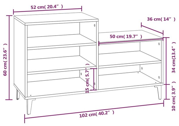 VidaXL Παπουτσοθήκη Γυαλιστερό Λευκό 102x36x60 εκ. Επεξεργασμένο Ξύλο