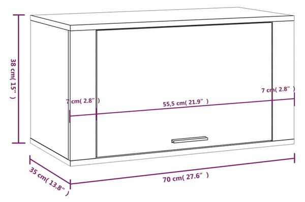 VidaXL Παπουτσοθήκη Επιτοίχια Καπν. Δρυς 70x35x38 εκ Μασίφ Ξύλο Πεύκου