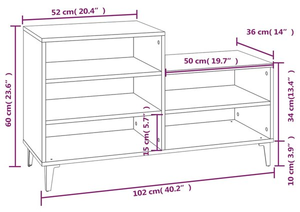 VidaXL Παπουτσοθήκη Λευκή 102x36x60 εκ. από Επεξεργασμένο Ξύλο