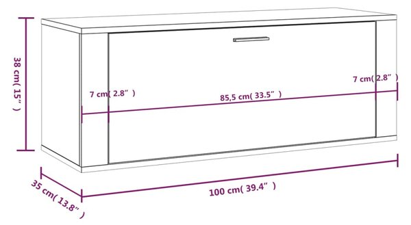 VidaXL Παπουτσοθήκη Επιτοίχια Λευκή 100x35x38 εκ. Επεξεργασμένο Ξύλο