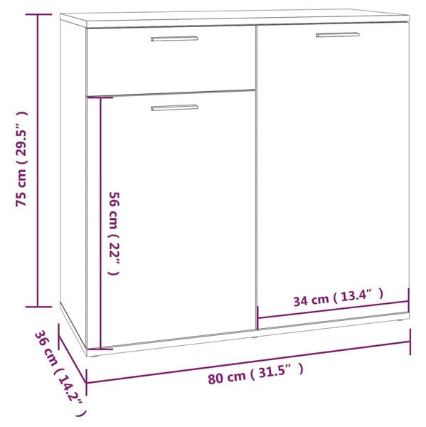 VidaXL Ντουλάπι Γκρι Sonoma 80 x 36 x 75 εκ. από Επεξεργασμένο Ξύλο