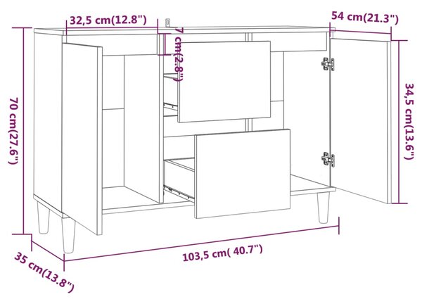 VidaXL Μπουφές Καφέ Δρυς 101 x 35 x 70 εκ. από Επεξεργασμένο Ξύλο