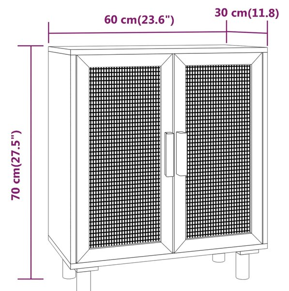 VidaXL Ντουλάπι Καφέ 60 x 30 x 70 εκ. από Μασίφ Πεύκο & Φυσικό Ρατάν