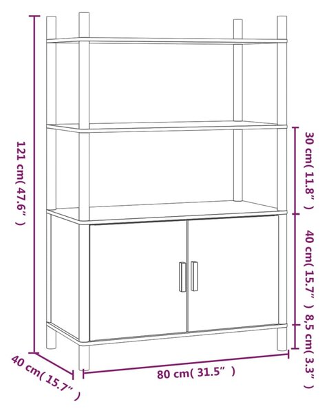 VidaXL Ντουλάπι Μαύρο 80 x 40 x 121 εκ. από Επεξεργασμένο Ξύλο